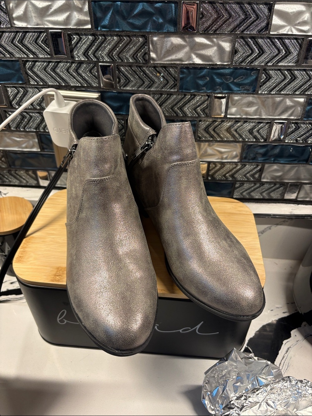 Sun + Stone Iridescent Pewter Ankle Booties